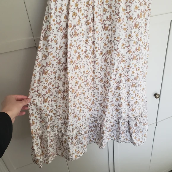 Noralee / Riley and Cru Mustard and White Floral Shirred Maxi Dress size XS - Picture 4 of 13